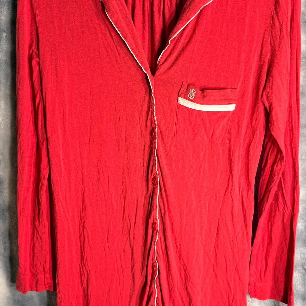 PINK Victoria's Secret Red Sleep Shirt with White Trim